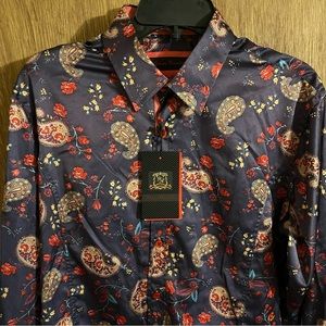 Young Republic Men’s Satin Long Sleeve Button Down Shirt Paisley Purple Large